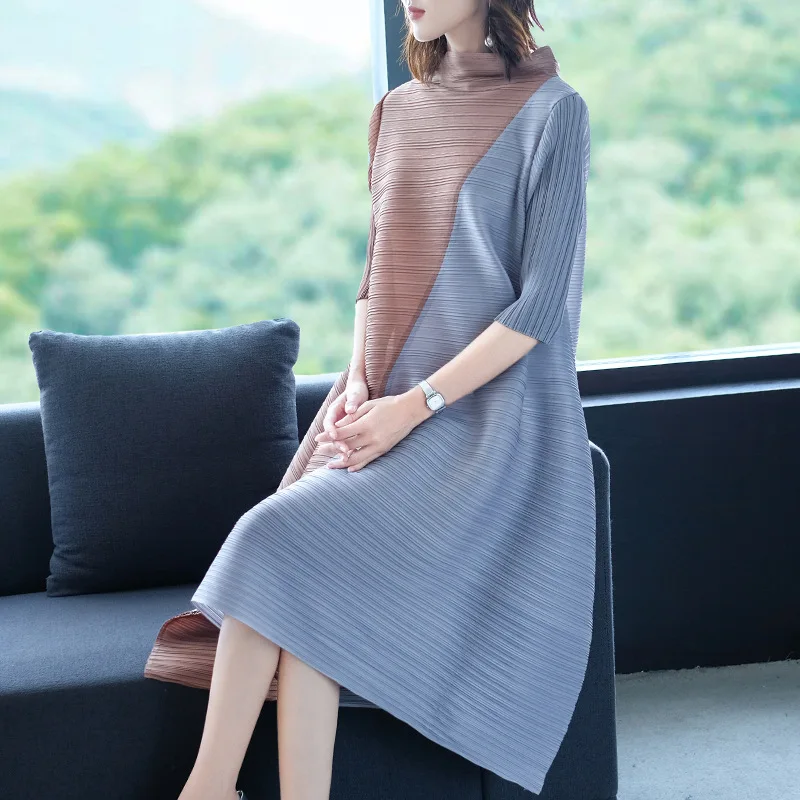 MIYAKE Плиссированное Платье женское осеннее Новое свободное плиссированное платье большого размера Плиссированное асимметричное длинное платье