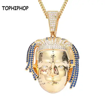 

TOPHIPHOP Hip Hop Rhinestones Paved Bling Iced Out Famous Rapper xxxtentacion Avatar Pendants Necklace for Men Rock Jewelry