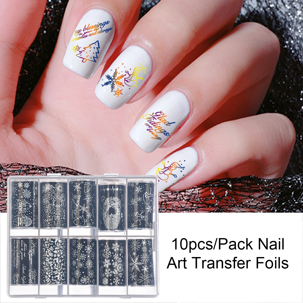 

10 Pcs/set Nail Foil Set Adhesive Decals Wraps Stickers Christmas Nail Art Transfer Foils Decorations Accessories
