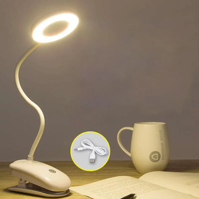 

LED Desk Lamp USB Rechargeable Table Lamp With Clip Holder Bedroom Reading Book Light Flexible Touch Dimming Lamp 3 Colors Modes
