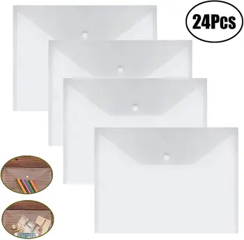 

Lvcky 24 Pieces Plastic Wallets Folders, A4 Clear Folders Document Folder Popper Pocket Wallet with Button for School, Office