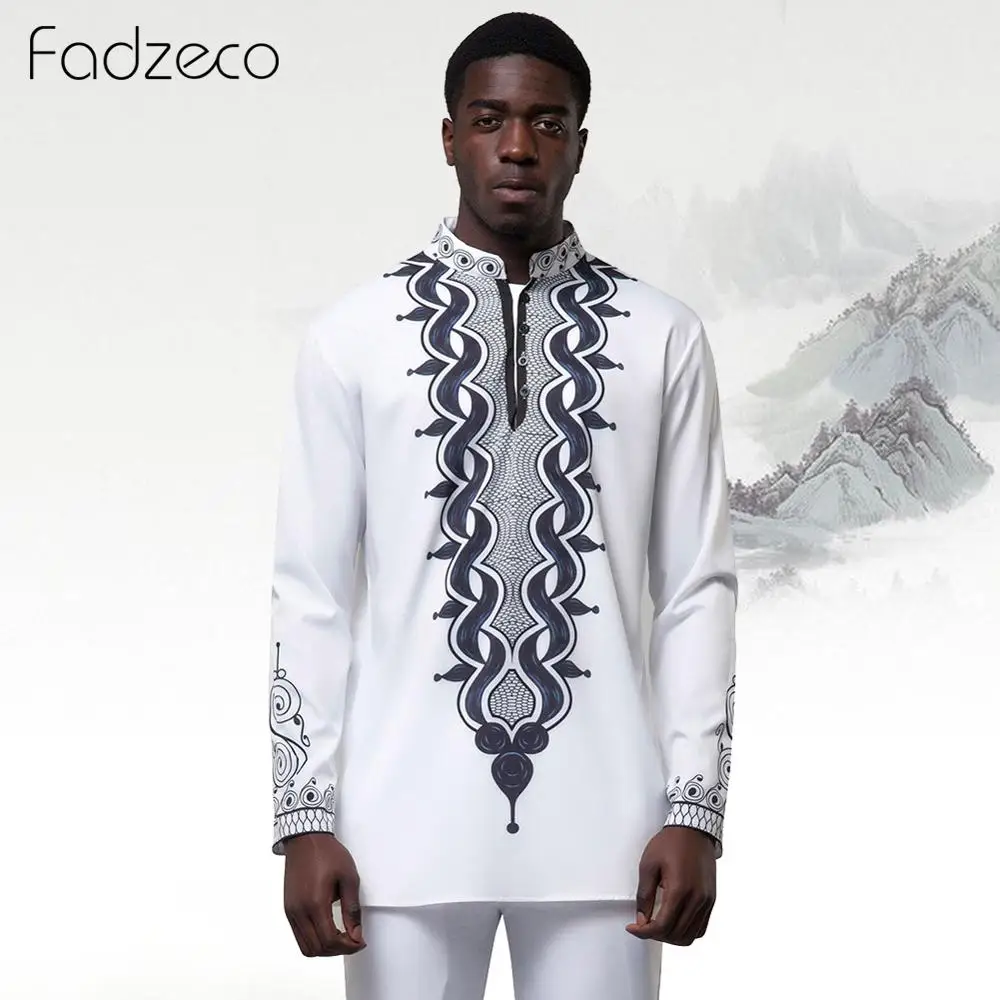 

Fadzeco African Dashiki Print Shirts Men Fashion Hip Hop Streetwear Afrian Clothes Slim Fit Tribal Long Sleeve Blouse Tops Male