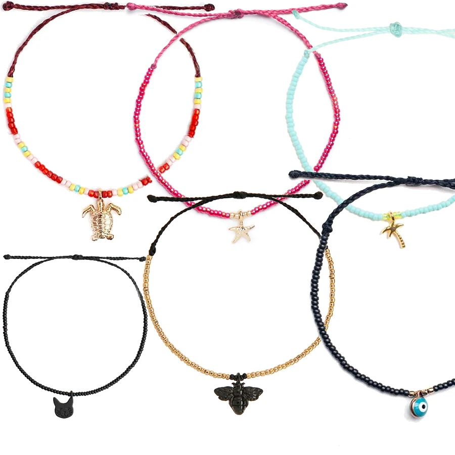

tortoise turtle charms bracelets Coconut palm tree charm friendship bracelet cat evil eye bee starfish charm bracelet women