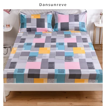 

14 Designs Bed Sheets Geometric Printed Fitted Sheet With Elastic cotton blend Polyester Mattress Cover Single Queen King Size