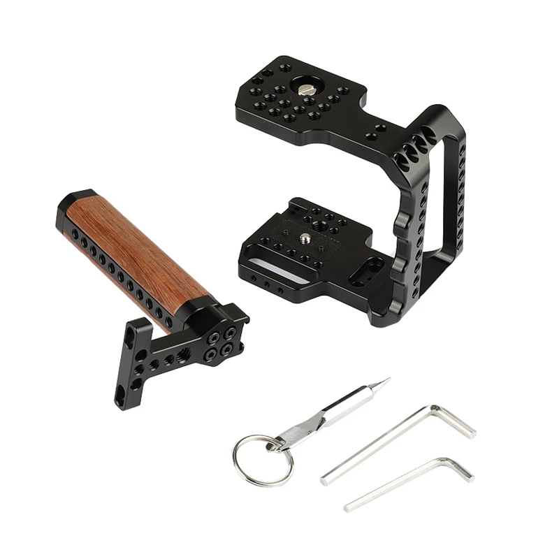 

HOT-Metal 4K Camera Cage Half Cage Mount Stabilizer With Wooden Top Handle For Blackmagic Design Pocket Cinema Camera 4K Dslr