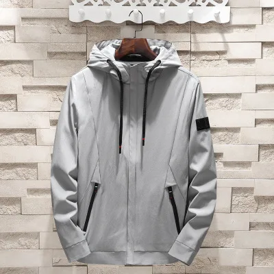 Мужские высокие куртки в уличном стиле с капюшоном плюс размер 5XL 6XL 7XL 8XL пальто на молнии Простые Спортивные куртки осенние свободные куртки Красный 56 - Цвет: Серый