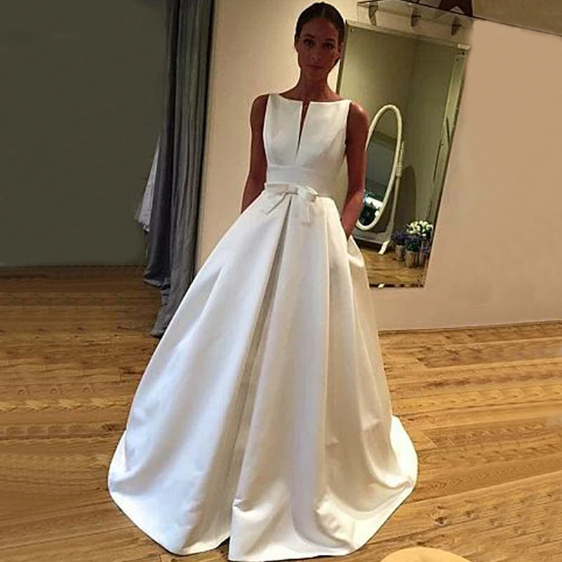 

NBW022 Robe De Mariage Custom Made Luxury Satin Wedding Dress 2019 Beautiful A Line Wedding Gowns Bridal vestido de noiva