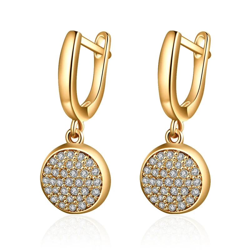 New Fashion Round Gold Cz Drop Earring Paved Cubic Zirconia Half Ball