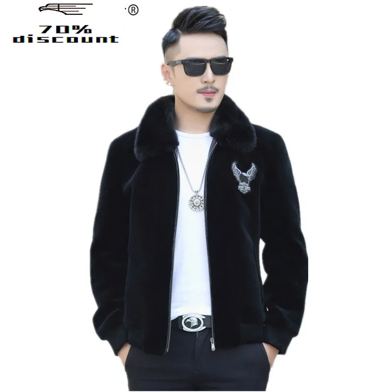 

Natural Wool Fur Coat Winter Jacket Men Natural Mink Fur Collar Jackets Real Sheep Shearling Fur Warm Coats 8602 MY055