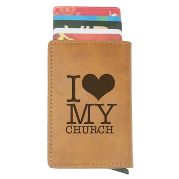 

Religion I love my Church Design Rfid Card Holder Men Women Wallets Short Purse Leather Slim Wallets Mini Wallet Gifts