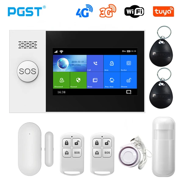 PGST PG-107 4G Tuya Wireless Home WIFI GSM Home Security With Motion Detector Sensor Burglar Alarm System Support Alexa & Google A1.