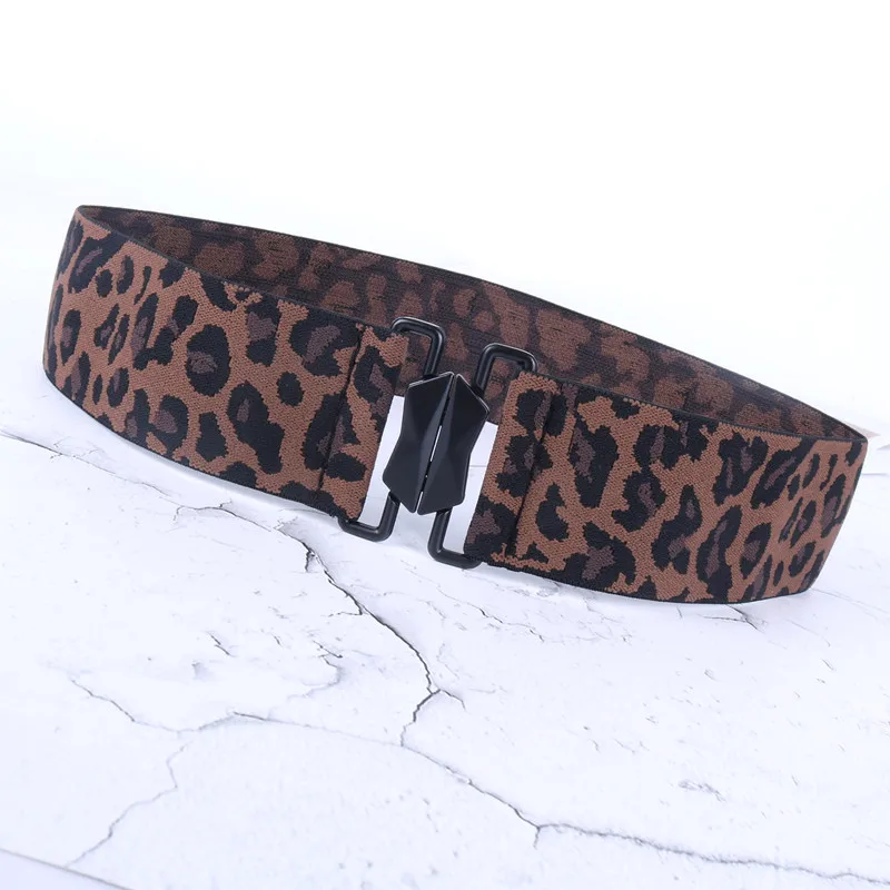 fashion black wide belt for women elastic stretch waist seal luxury leopard print designer decoration dress straps