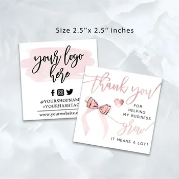 

Personalize Text BOW Thank You For Helping Business Grow Insert Card ,ADD Your LOGO ,Custom Editable Rose Gold Social Media Card
