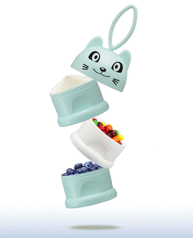 Milk Powder Boxes Newbon Baby Food Storage Box 3 Layer Portable Cartoon Cat Infant Kids Formula Milk Container Essential Cereal