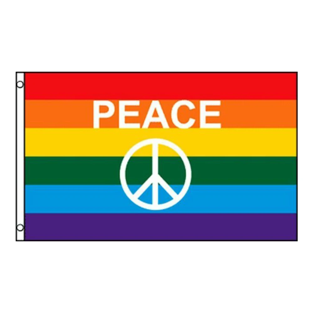 

Peace Symbol Letters Rainbow Gay Pride Flag 3x5FT banner 100D 150X90CM Polyester brass grommets custom,free shipping