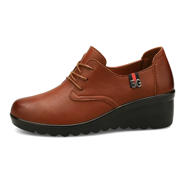 

Spring New Style Women's Slanted Heel Small Leather Shoes Soft Leather Comfortable Lace-up European And American Style Elegance