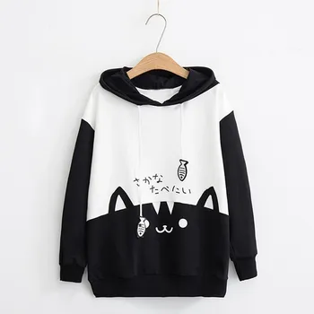 

LASPERAL Cute Womens Sweatshirts Hoodie Crop Tops Kitty Cat Print Long Sleeve Cropped Sweatshirt Hooded Pullover 2020 New Autumn