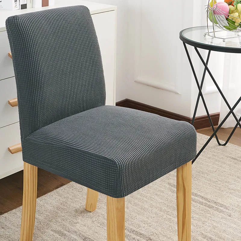 Темно-серый Крышка обеденного стула Slipcover стрейч Утолщаются жаккардовые спандекс толстые кукурузные зерна для столовой низкая короткая задняя накидка для сиденья - Цвет: Темно-серый