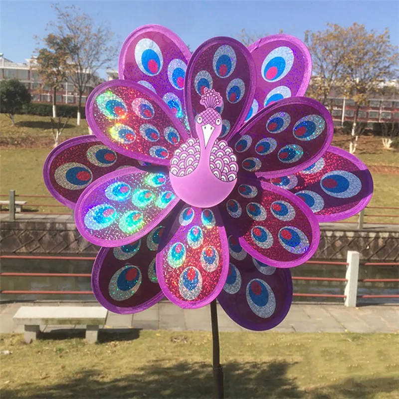 Double Layer Peacock Laser Sequins Windmill Colourful Wind Spinner Home Garden Decor Yard Kids Toy