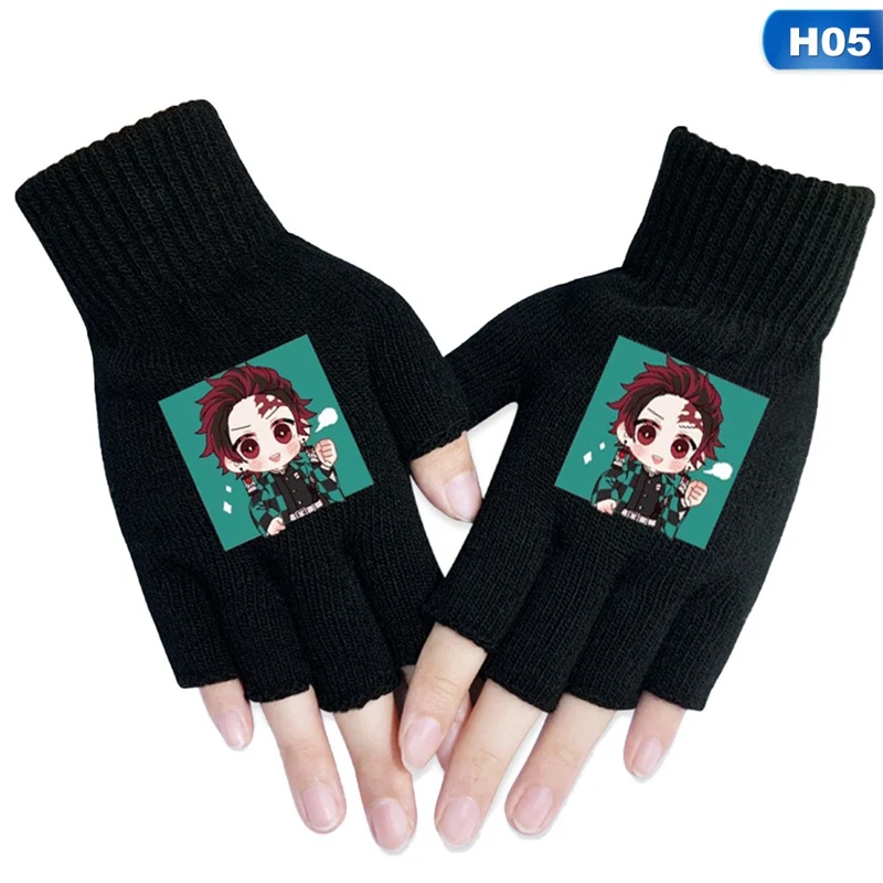 Аниме демон убийца Kimetsu no Yaiba трикотажные перчатки на пол пальца перчатки для девочек мальчиков - Цвет: GLV0776H05