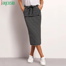 Женская юбка, прямая, повседневная, в полоску, высокая талия, тонкая, на завязках, с карманами, модная, Женская юбка, дышащая, для девушек размера плюс вечерние юбки