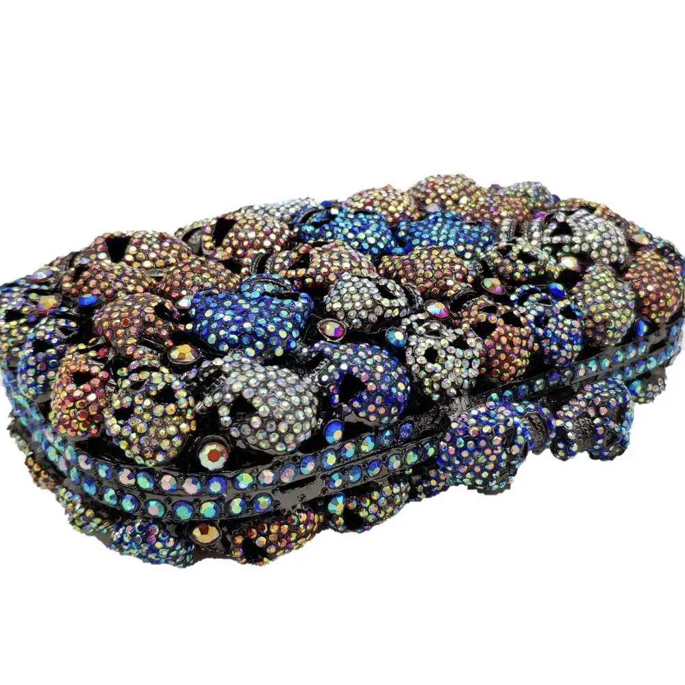 Boutique De FGG Multicolored Halloween Skull Women Formal Evening Bags and Clutches Metal Minaudiere Wedding Pary Clutch Purse