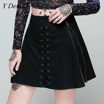 

Gothic Summer High Waist A Line Skirt Women Harajuku Lace Up Mini Skirt Female