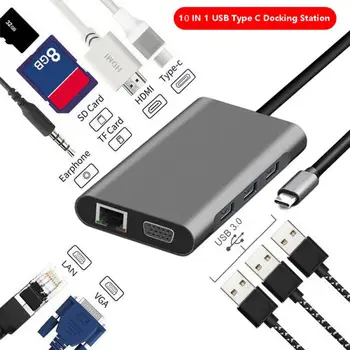 

10 In 1 Usb Hub usb c hub 3 0 Docking Station OTG usb splitter Type C Adapter Usb 3.0 4K Hdmi Vga RJ45 Converter for Macbook pro