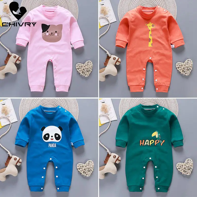 Newborn Baby Boys Girls Rompers Spring Summer Long Sleeve Cute Striped Cartoon Print Jumpsuit Toddler Playsuit Infant Clothing