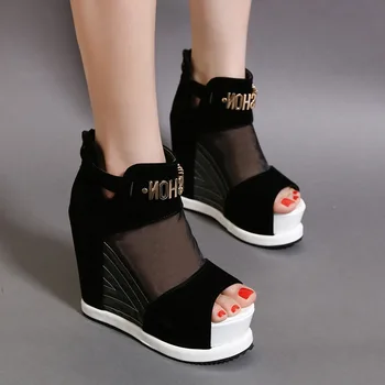 

New Flock Ankl Boots Shoes Women Summer Sexy Hollow High Slope With The Fish Mouth Single Shoes Thick Bottom Wedges Short Boots