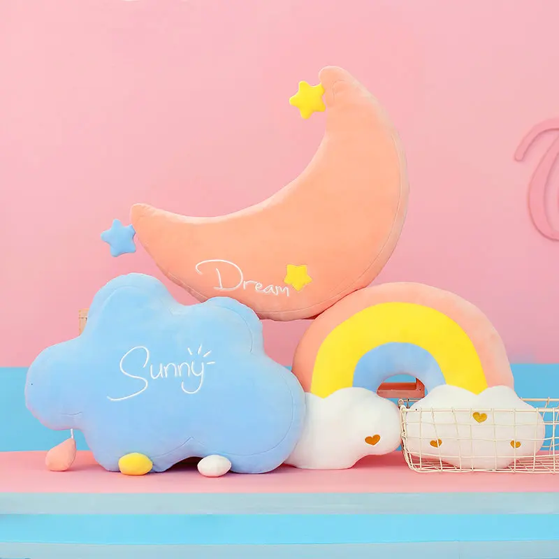 Baby Room Decor Cloud Rainbow Moon Drops Throe pillow Stuffed plush Girly Plushie Rainbow Pillow Sofa Cushion soft gift for girl