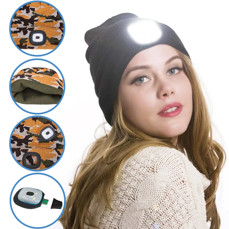 

NEW LED Lighted Beanie Cap Hip Hop Men Women Knit Hat Hunting Camping Running Hat Christmas Gifts For Men And Women Dropship