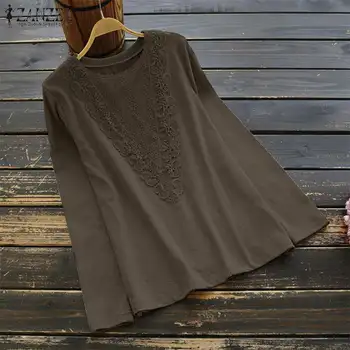 

2020 Spring Long Sleeve Shirts ZANZEA Vintage Lace Patchwork Blouse Tunic Tops Women Casual Solid Blusas Chemise Female Robe