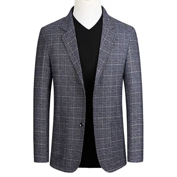 

Men Slim Fit Plaid Blazer Jacket Mens Fashion Solid Blazers Male Casual Business Suit Coat Gray Dark Blue