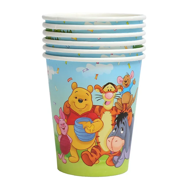 Disney Pooh Children's Birthday Party Supplies Party Tableware Set Paper Towel Tablecloth Paper Plate Knife Fork Spoon Set 6 pcs