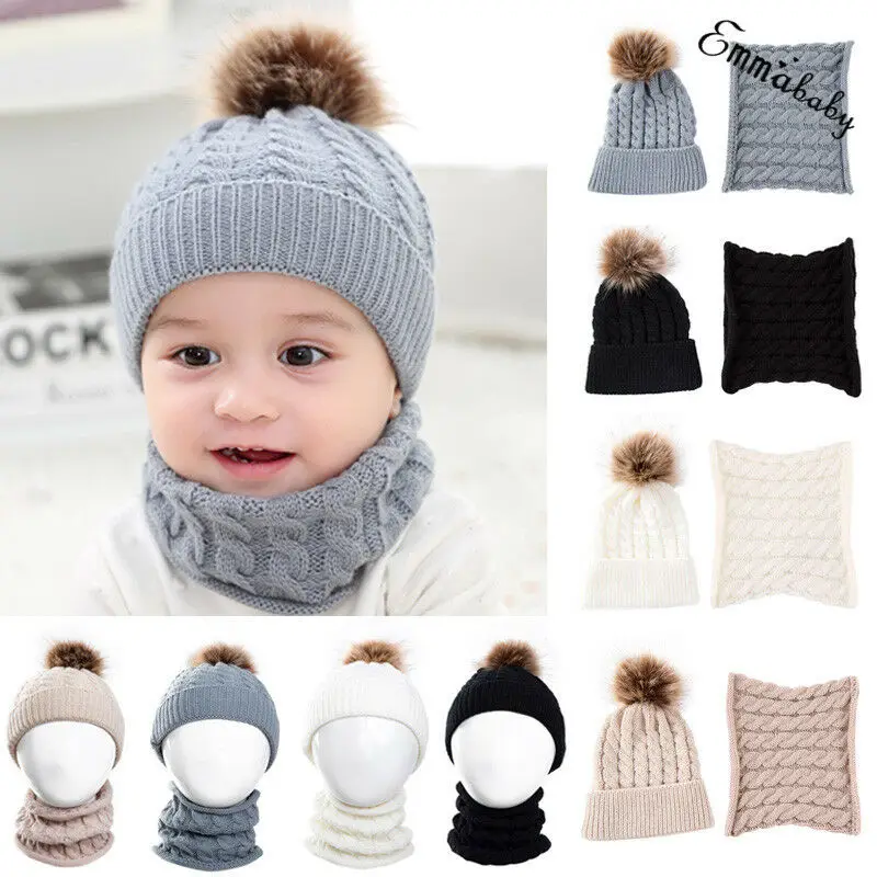 1 3Y Cream Baby Girl Boy Beanie Infant Winter Hat with Raccoon Fur Pom ...