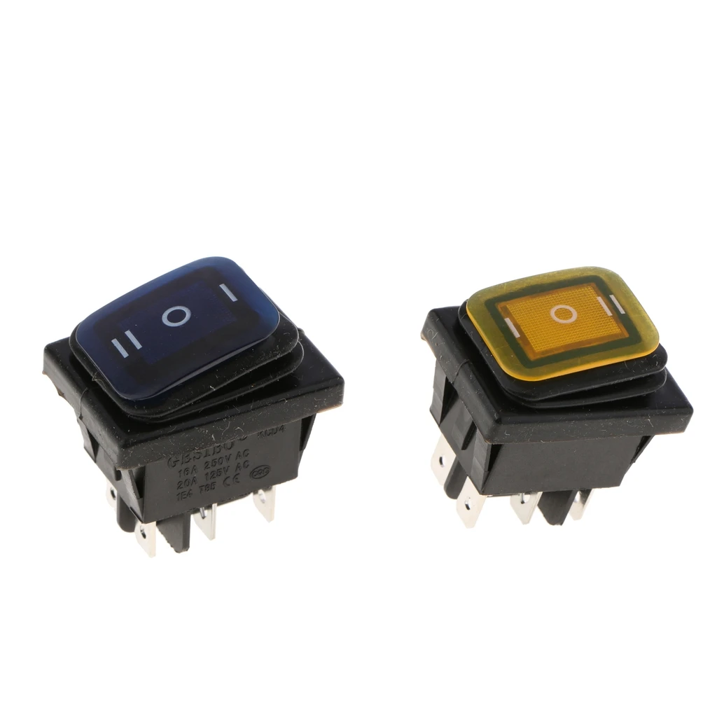 2x Waterproof Square Rocker Toggle Switch, Car Boat Rocker Switch, 6 Pin On/Off/On 3 Position Yellow+Blue
