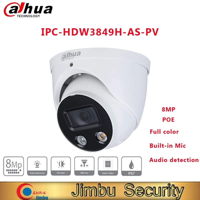 Dahua ip camera cctv camera IPC-HDW3849H-AS-PV 8MP Full-color Active Deterrence Fixed-focal Eyeball WizSense Network Camera