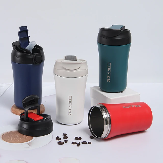 Tasse Thermos à café 400ml, Double acier inoxydable avec paille