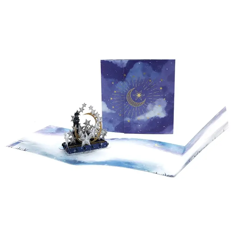  3D Pop Up Star Moon Greeting Cards Postcards Invitations with Envelop Birthday High Quality and Bra - 4.00033E+12