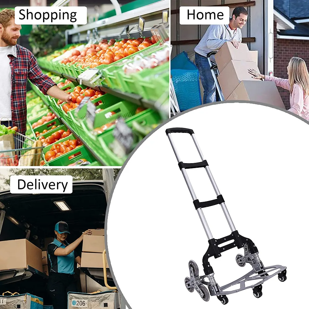 150KG All Terrain Stair Climbing Cart Hand Truck with Bungee Cord Folding Trolley for Upstairs Cargo with Storage Bag