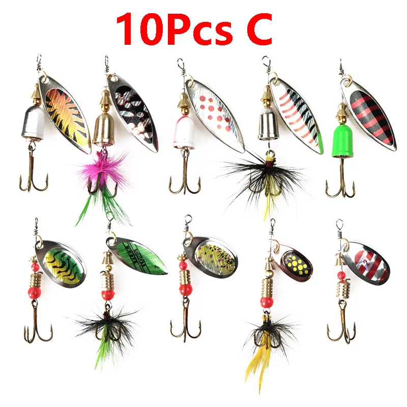 10/20/30pcs Mixed Rotating Spoon Fishing Metal Lures Spinner Artificial Sequins Baits Hard Bait For Bass Trout Perch Pike Carp - Цвет: 10Pcs C