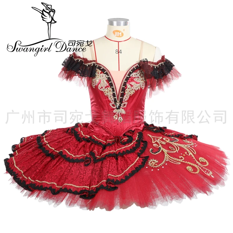 大人のための黒と赤のドンキホーテバレエコンペティション衣装