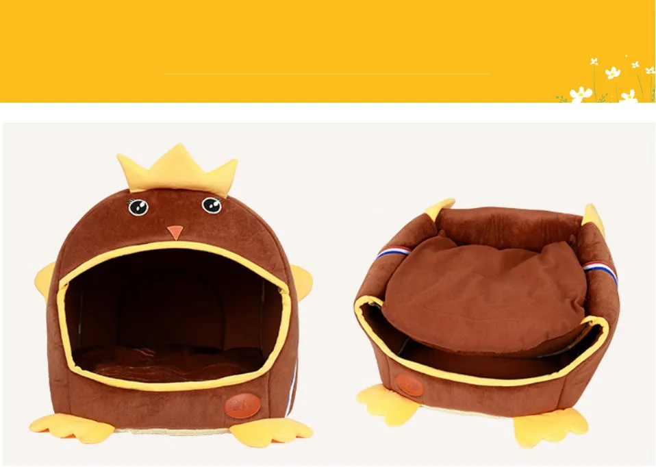 Creative Pet Dog Bed Indoor Cat House Mats Chicken Shape 2 In 1 Use Warm Small for Cats Dogs Nest Collapsible Cat Cave Products