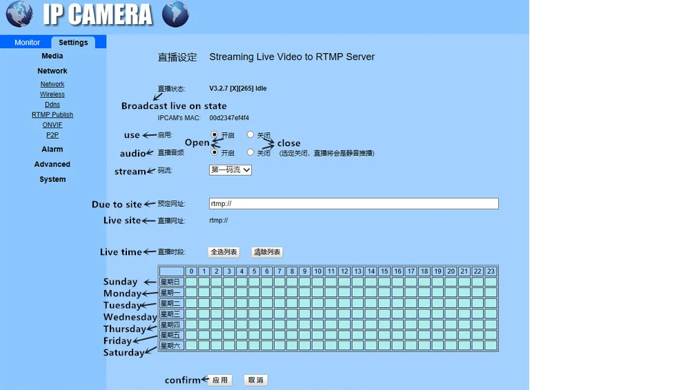 Esempio di configurazione streaming RTMP