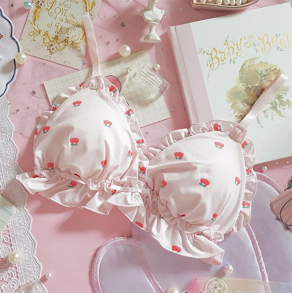 Японское мягкое нижнее белье для девочек, милый кот, коготь, молочный шелк с принтом, тонкое секционное женское сексуальное кружевное нижнее белье, комплекты с бюстгальтером