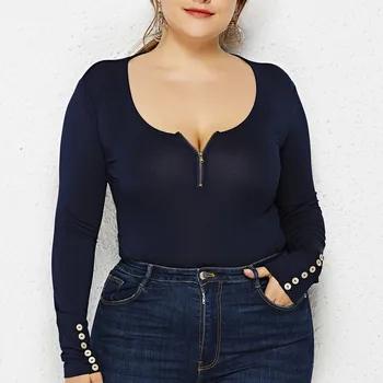 

Hot Sale Button Decorated Women Sexy Bodysuits Long Sleeve O-Neck Zipper Solid Color Body Suits Woman Slim Jumpsuit Rompers Body
