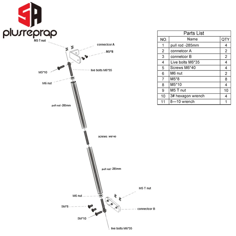 Liga de Alumínio Tie Rod Grupo 3d Pinter Peças Suporte Pull Rod Kit Atualização Compatível com Ender3 Ender-3 Pro Cr10 Cr10s - Imagem 3