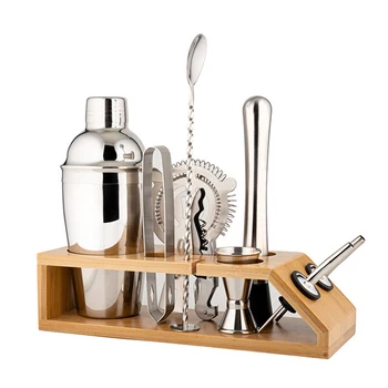 

Cocktail Shaker Set with Stand-10 Pieces Stainless Steel Bartender Kit with Bamboo Base Includes 550Ml Martini Shaker