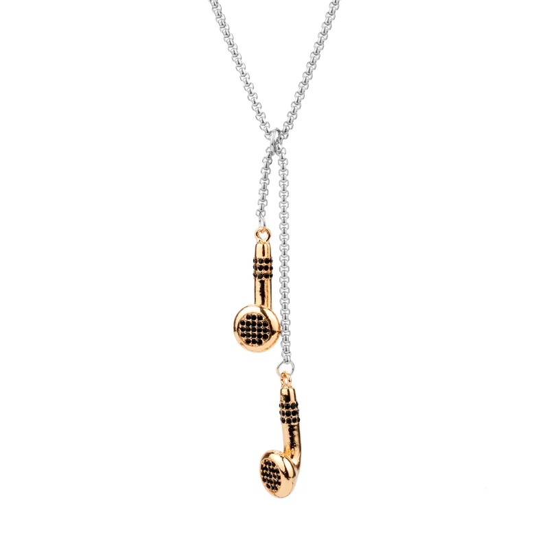 Микрофонная кристальная цепочка, ожерелье для наушников, музыкальная нота, Шарм в виде гитары, кулон, ожерелье в стиле хип-хоп, ювелирные изделия для мужчин и женщин, подарки - Metal Color: rose gold